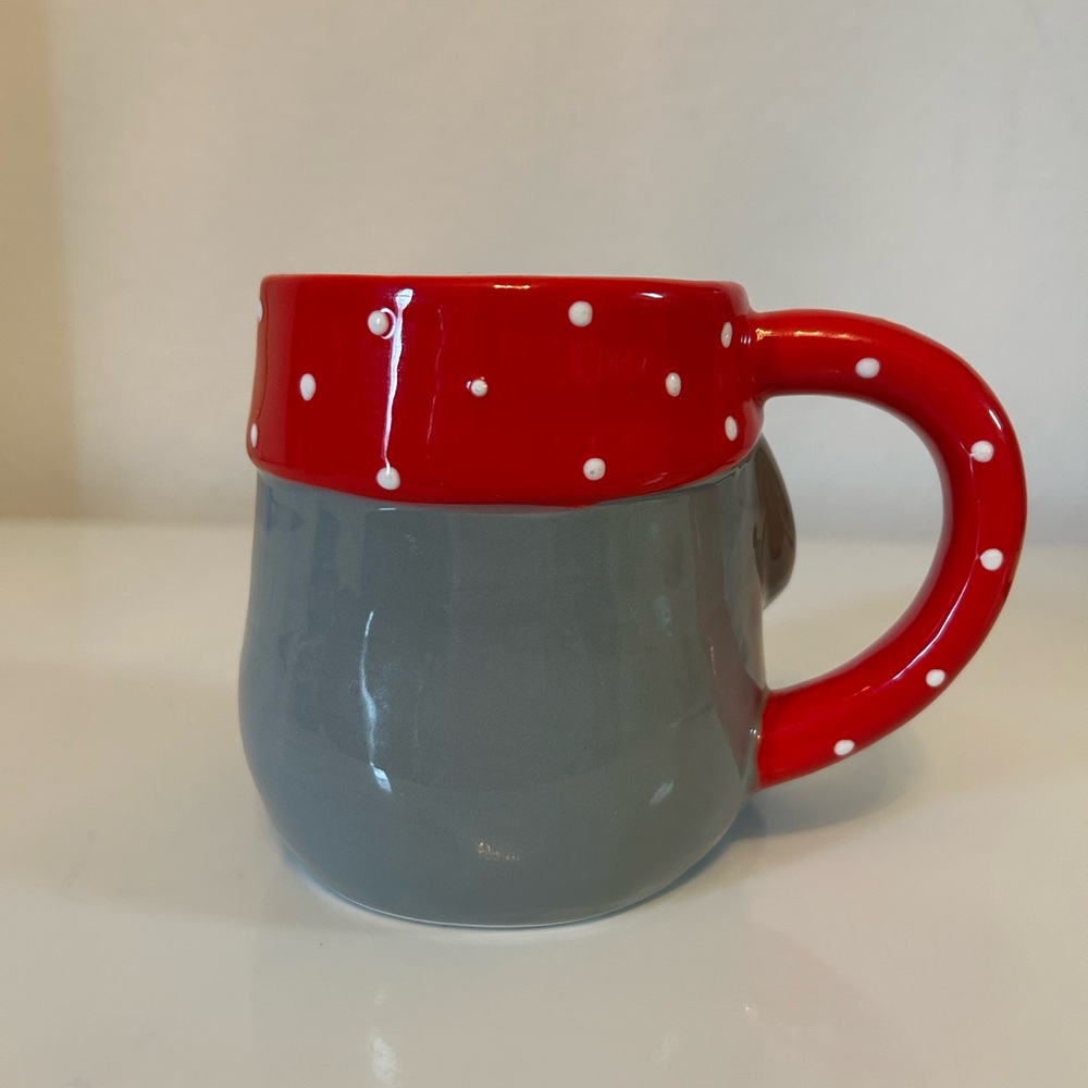 Adorable Red Heart Valentine Gnome Mug w Gray Sweater & Red Polka Dot Hat 16 oz - Picture 3 of 8